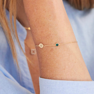 Shining Smiles Boutique 1 Letter & 1 Petite Birthstone Bracelet in 14K Gold