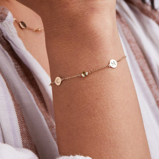 Shining Smiles Boutique 2 Letter & 2 Petite Birthstone Bracelet in 14K Gold