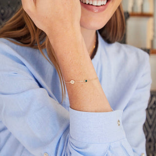 Shining Smiles Boutique 1 Letter & 1 Petite Birthstone Bracelet in 14K Gold