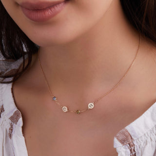 Shining Smiles Boutique 2 Letter & 2 Petite Birthstone Necklace in 14K Gold (Single Spacing)