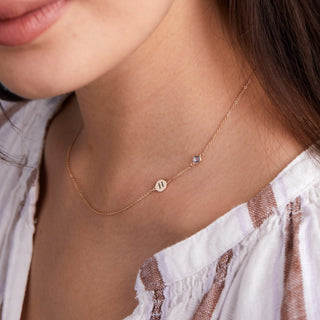 Shining Smiles Boutique 1 Letter & 1 Petite Birthstone Necklace in 14K Gold (Double Spacing)
