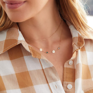 Shining Smiles Boutique 2 Letter & 2 Petite Birthstone Necklace in 14K Gold (Single Spacing)