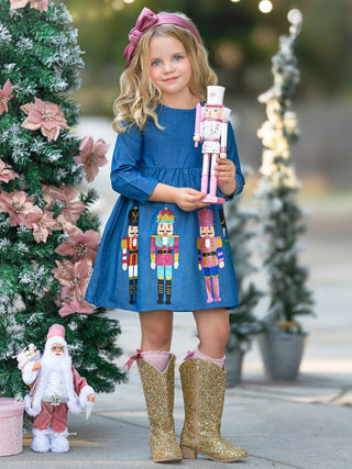 Enchanting Nutcracker Glitter Chambray Dress | Shining Smiles Boutique