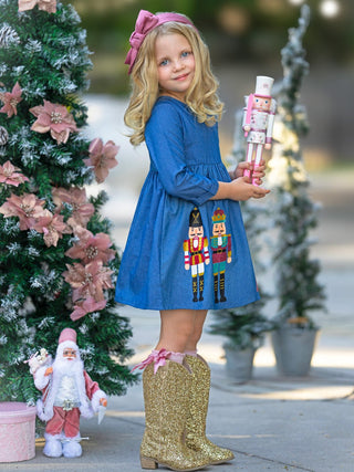 Enchanting Nutcracker Glitter Chambray Dress | Shining Smiles Boutique