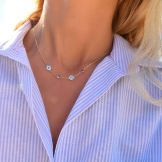 Shining Smiles Boutique 2 Letter & 2 Petite Birthstone Necklace in 14K Gold (Single Spacing)