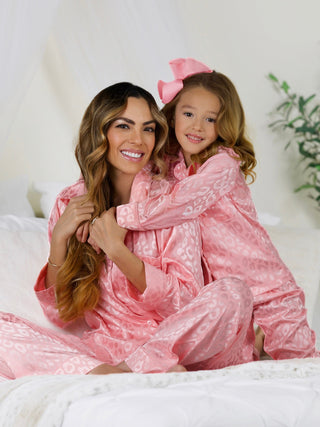 Mommy and Me Pink Leopard Print Silky Pajama Set | Shining Smiles Boutique