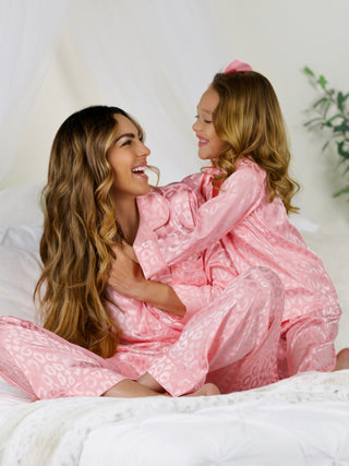 Mommy and Me Pink Leopard Print Silky Pajama Set | Shining Smiles Boutique