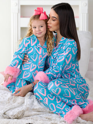 Mommy and Me Heart Furry Pajama Set | Shining Smiles Boutique
