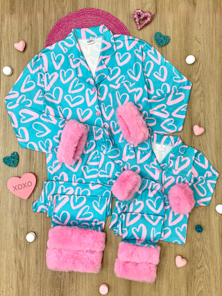 Mommy and Me Heart Furry Pajama Set | Shining Smiles Boutique