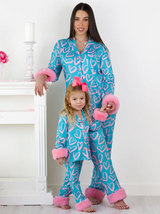 Mommy and Me Heart Furry Pajama Set | Shining Smiles Boutique