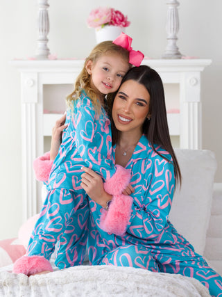 Mommy and Me Heart Furry Pajama Set | Shining Smiles Boutique