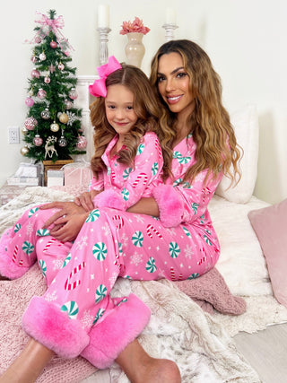 Mommy and Me Peppermint Candy Dream Furry Pajama Set | Shining Smiles Boutique