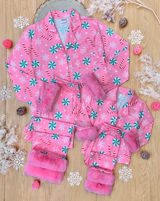 Mommy and Me Peppermint Candy Dream Furry Pajama Set | Shining Smiles Boutique