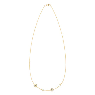 Shining Smiles Boutique 2 Letter & 2 Petite Birthstone Necklace in 14K Gold (Single Spacing)