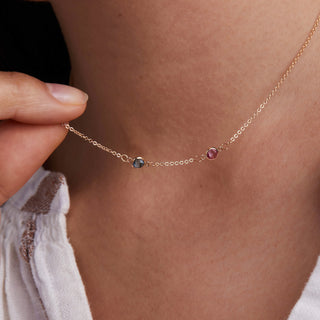 Shining Smiles Boutique Petite 2 Birthstone Necklace in 14K Gold