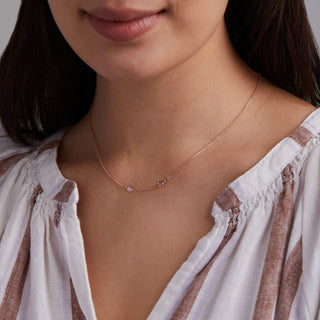 Shining Smiles Boutique Petite 2 Birthstone Necklace in 14K Gold (Centered)