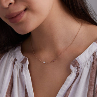 Shining Smiles Boutique Petite 2 Birthstone Necklace in 14K Gold (Centered)