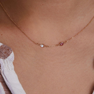 Shining Smiles Boutique Petite 2 Birthstone Necklace in 14K Gold (Centered)
