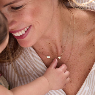 Shining Smiles Boutique 2 Letter & 2 Petite Birthstone Necklace in 14K Gold (Single Spacing)