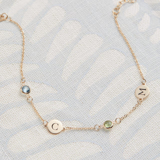 Shining Smiles Boutique 2 Letter & 2 Petite Birthstone Bracelet in 14K Gold