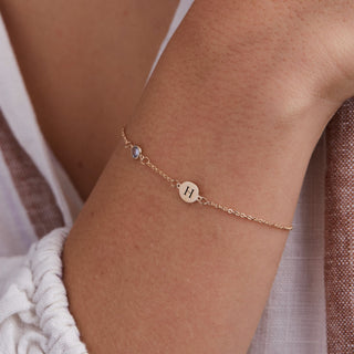 Shining Smiles Boutique 1 Letter & 1 Petite Birthstone Bracelet in 14K Gold