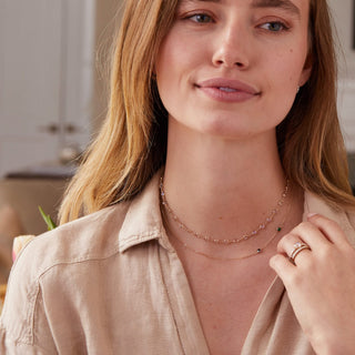 Shining Smiles Boutique Petite 2 Birthstone Necklace in 14K Gold